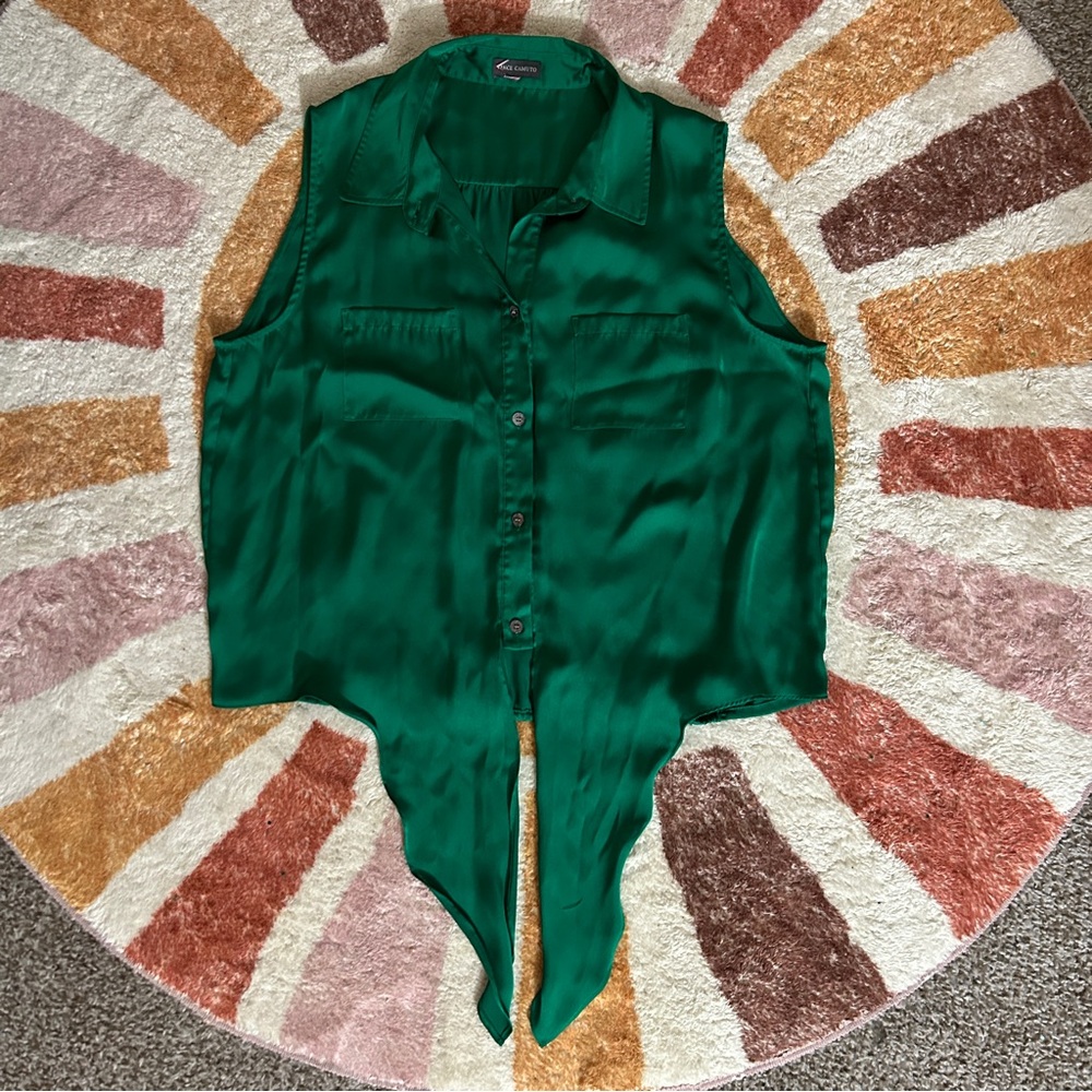 Vince Camuto green silk sleeveless top with tie waist